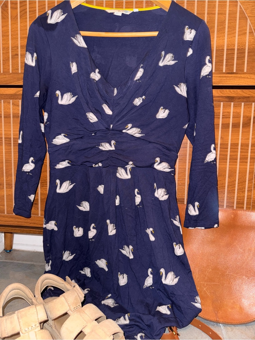 Boden  Navy Blue White Swan Dress Tailored A-line casual